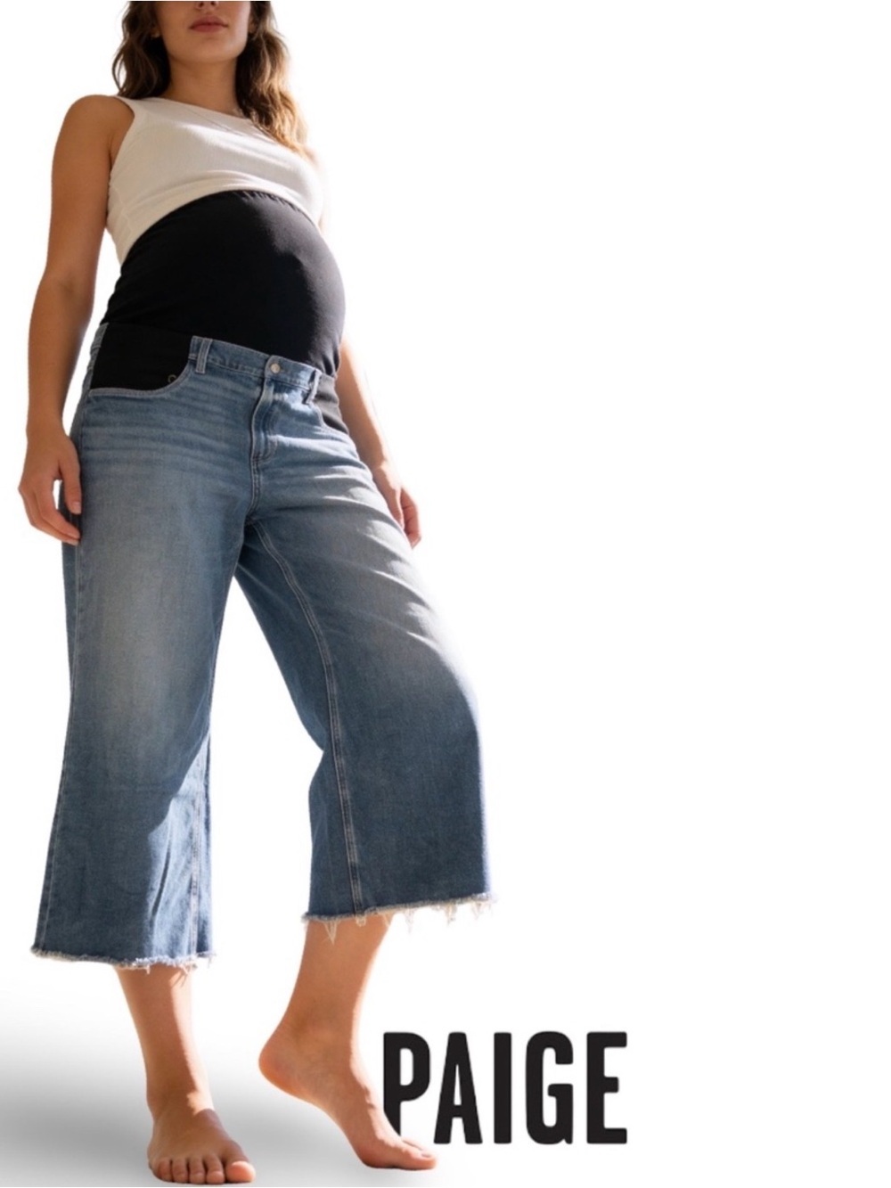PAIGE Anessa Maternity Jeans Medium Wash Denim Raw Hem Size 29